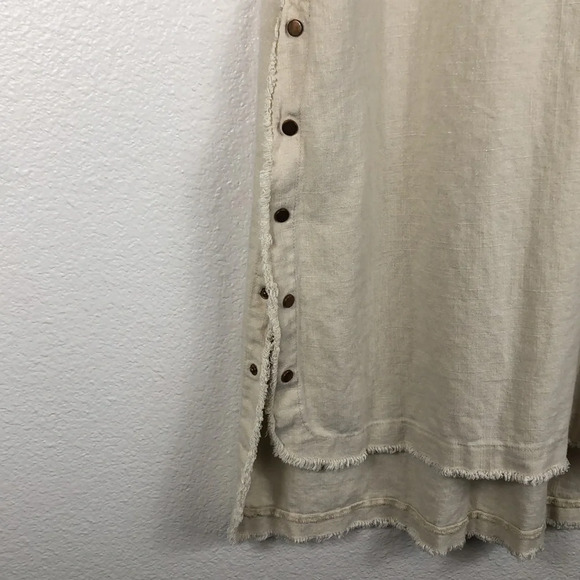 à la carte Dress Linen Cotton Blend Snap Button Fray Raw Hem Size Small - Picture 8 of 14